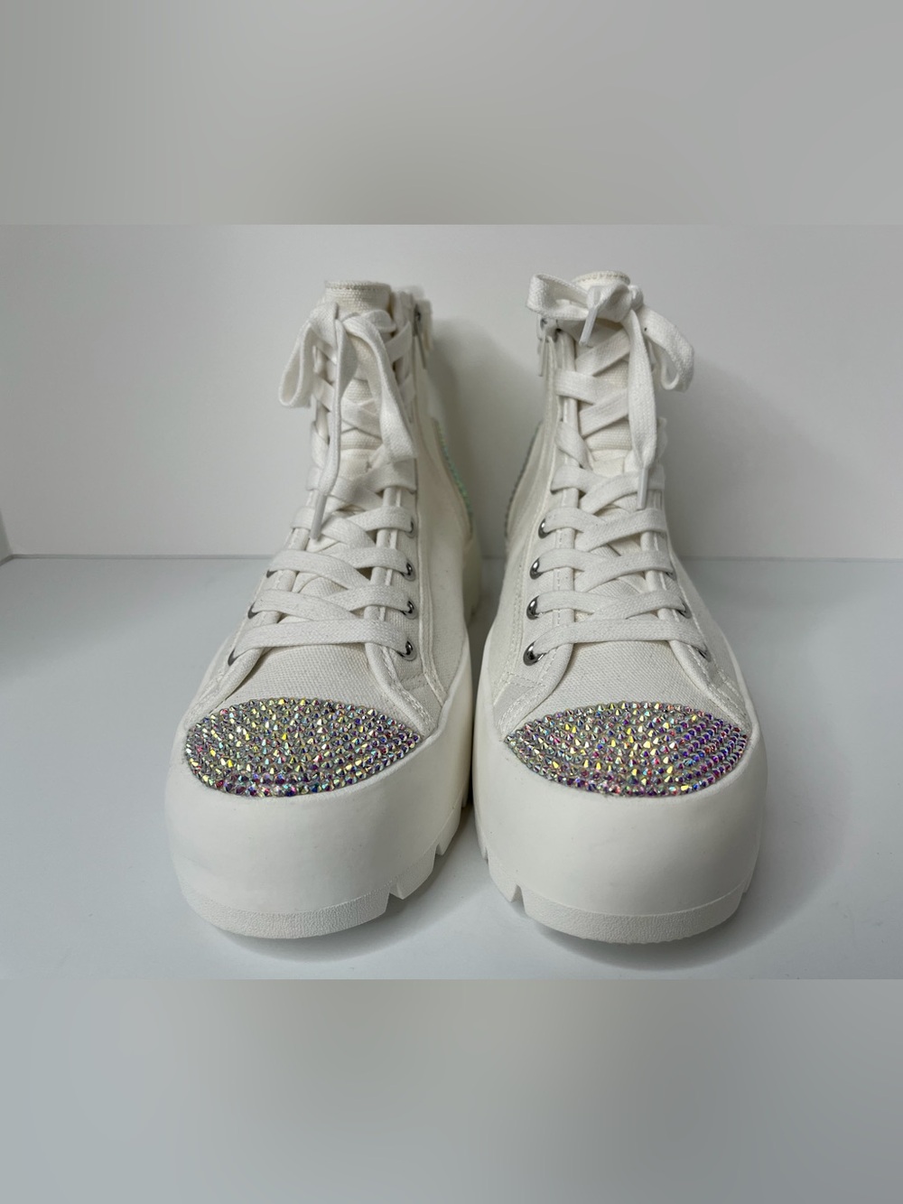 Custom White Rhinestone Toe High-Top Platform boots - Picture 3 of 5